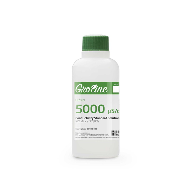 Hanna HI-7039-023 GroLine 5000 µS/cm Conductivity Standard with Certificate, 230mL Hanna HI-7039-023 GroLine 5000 µS/cm Conductivity Standard with Certificate, 230mL