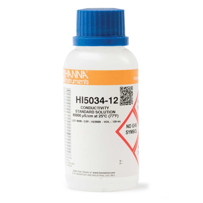 Hanna HI-5034-12 Conductivity solution 80,000 µS/cm, 120ml Hanna HI-5034-12 Conductivity solution 80,000 µS/cm, 120ml