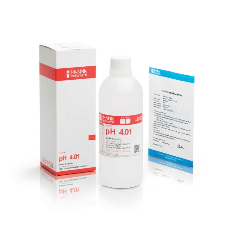 Hanna HI-7004L/C pH 4.01 Buffer Solution, 500 mL bottle & Certificate of Analysis Hanna HI-7004L/C pH 4.01 Buffer Solution, 500 mL bottle & Certificate of Analysis