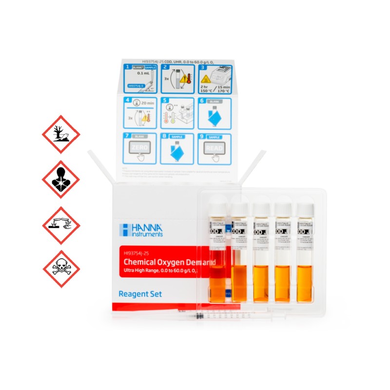 HI-93754J-25 Ultra High Range Chemical Oxygen Demand Reagents, 25 tests