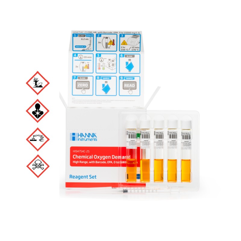 HI-94754C-25 COD Reagents, High Range EPA approved Dichromate Method with Bar Code HI-94754C-25 COD Reagents, High Range EPA approved Dichromate Method with Bar Code
