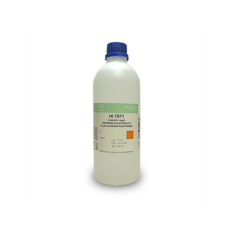 Hanna HI-7071L Electrolyte Solution, 3.5M KCl + AgCl, 500mL Hanna HI-7071L Electrolyte Solution, 3.5M KCl + AgCl, 500mL