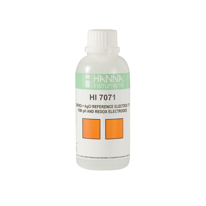 Hanna HI-7071M Electrolyte Solution, 3.5M KCl + AgCl, 230mL Hanna HI-7071M Electrolyte Solution, 3.5M KCl + AgCl, 230mL