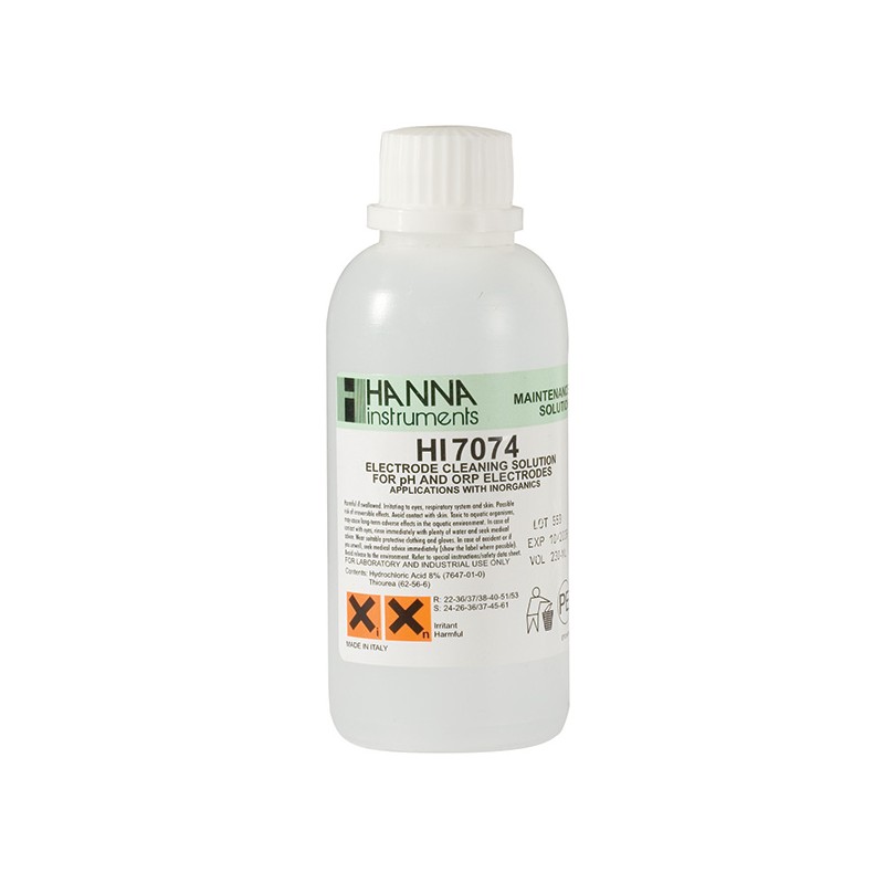 Hanna HI-7074M Electrode Cleaning Solution for Inorganic Substances, 230 mL bottle Hanna HI-7074M Electrode Cleaning Solution for Inorganic Substances, 230 mL bottle